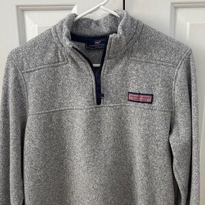 Vineyard Vines Heather Gray Quarter-Zip Pullover with Navy Accents